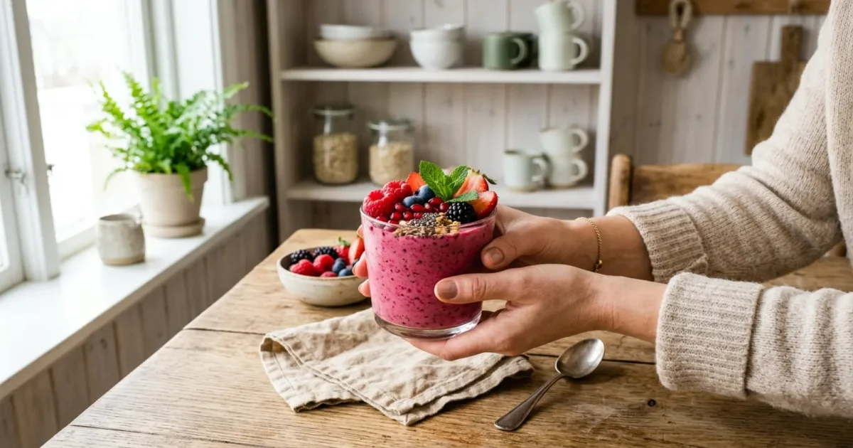 Overnight oats i glasburkar med bär