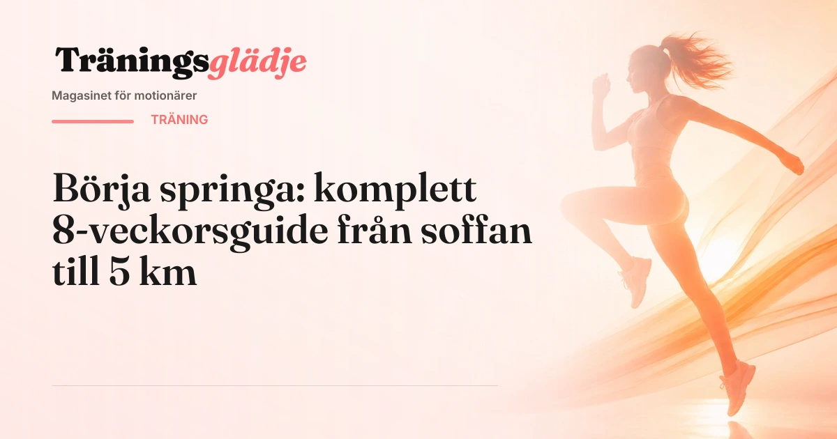 Nybörjarlöpare i lätt jogg på skogsväg, sedd bakifrån i morgonljus